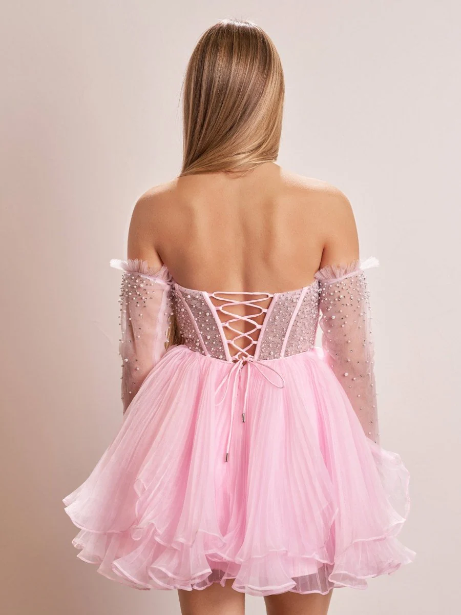 A-Line Pink Sweetheart Ruffled Short Homecoming Dress