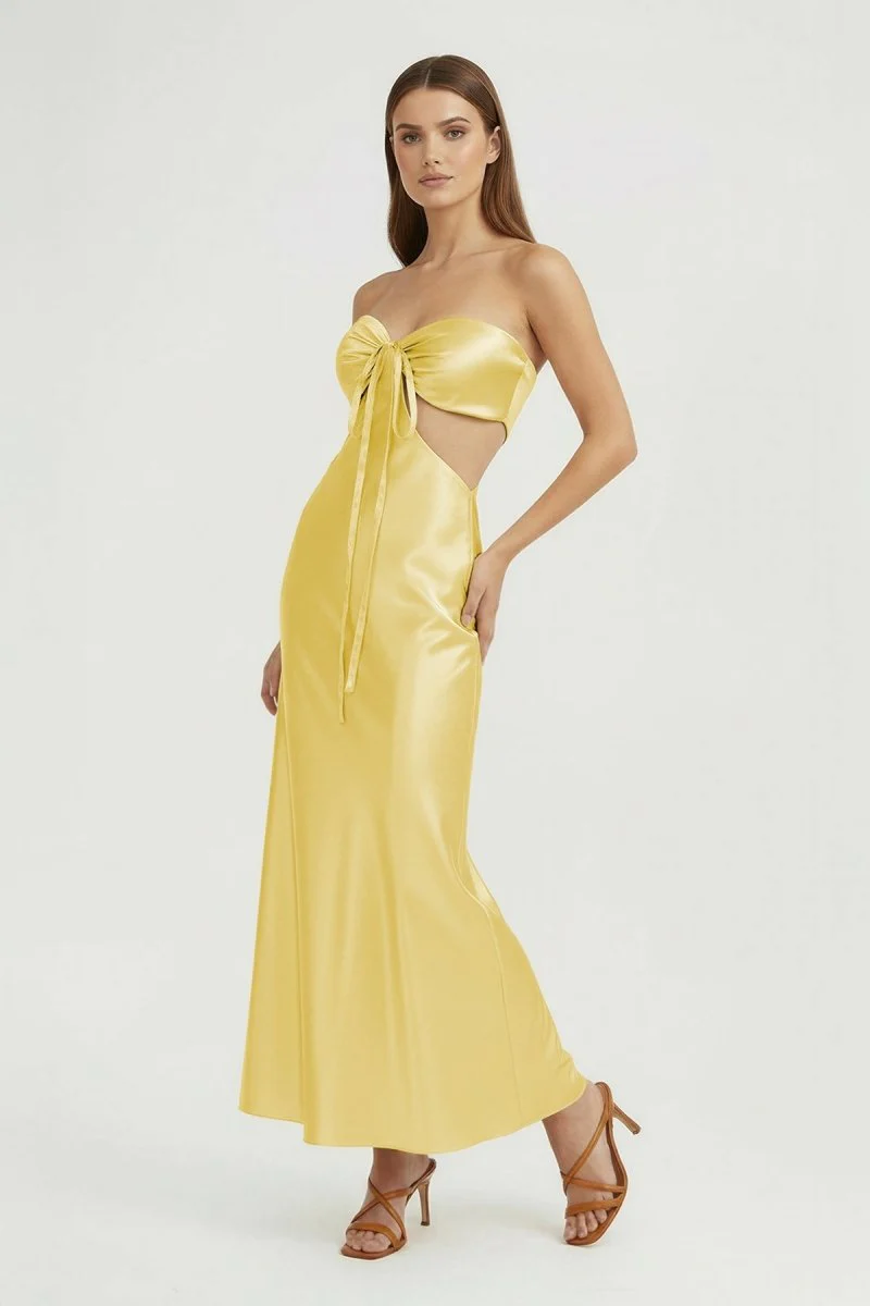 Aqua Strapless Sheath Satin Open Back Prom Dresses With Cutout