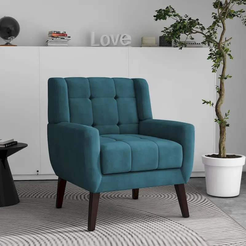 Tufted Upholstered Armchair with Wood Legs