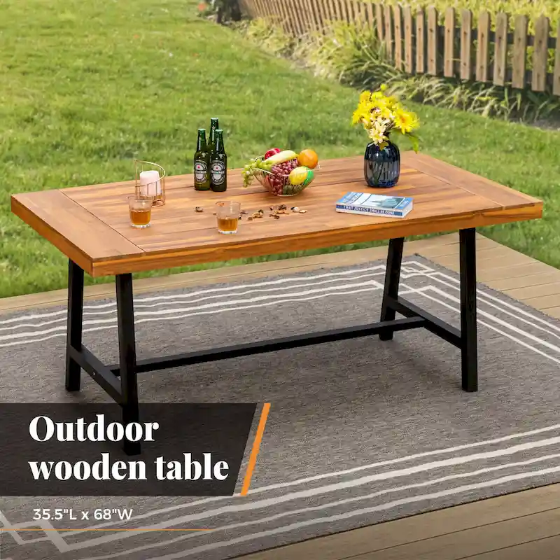 MAISON ARTS 7-piece Rattan Cushioned Wood Patio Dining Set