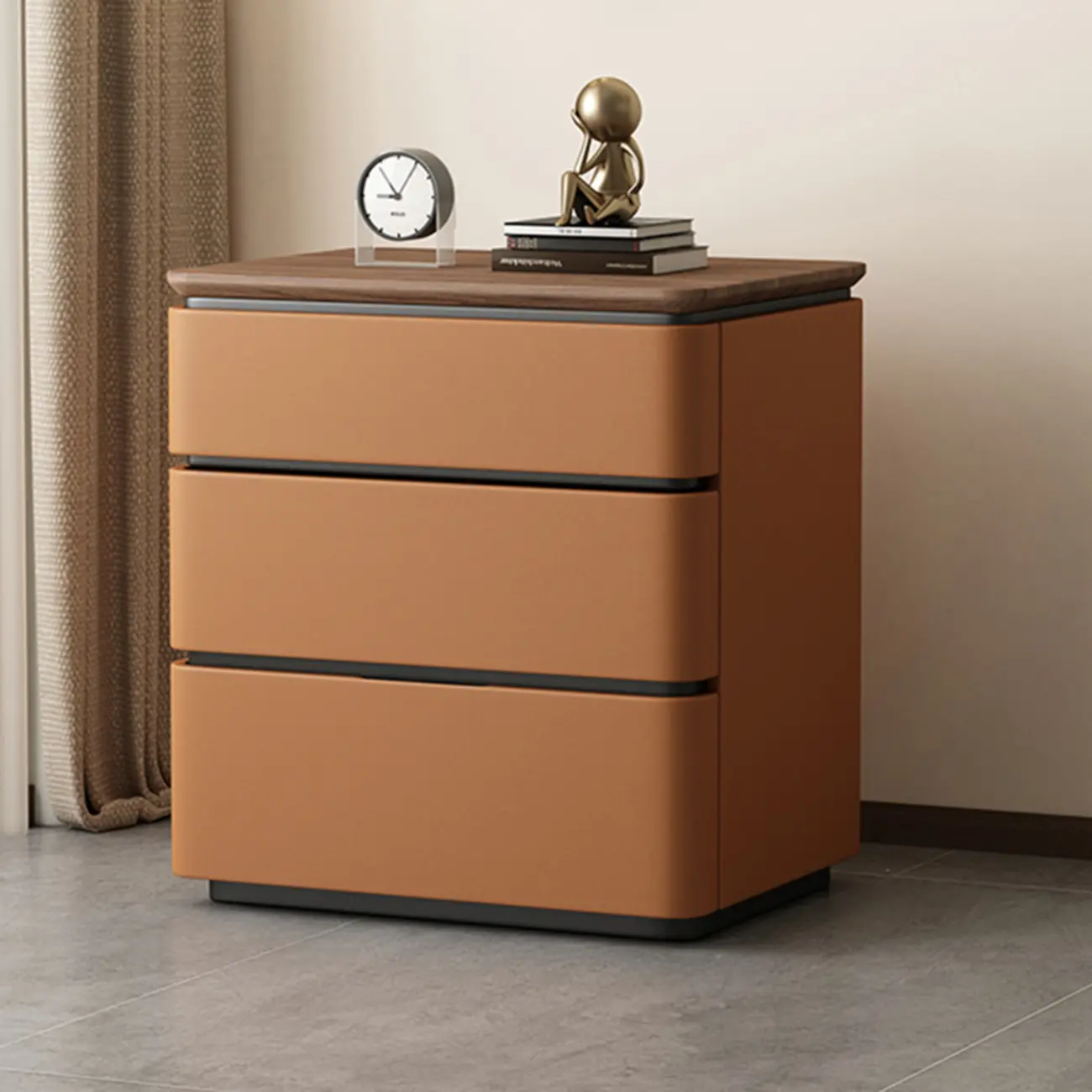 Modern Narrow Wooden Nightstand with 3 Drawers
