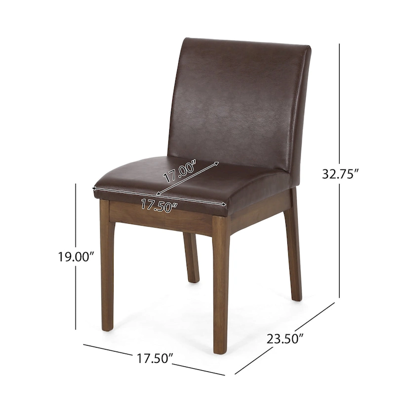 Armless Dining Chair, Natural Grain Rubberwood, Brown Faux Leather