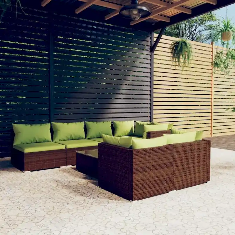 vidaXL Patio Lounge Set with Cushions Brown Poly Rattan - 27.6  x 27.6  x 24  - 27.6  x 27.6  x 24