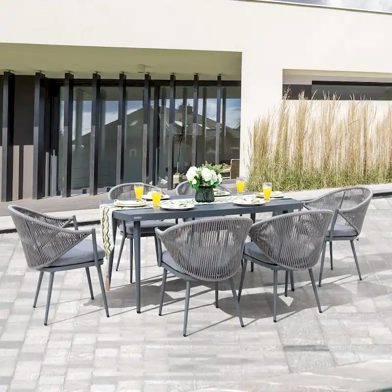Outdoor Aluminum 7-piece Dining Set With Cushions - 7 PCS