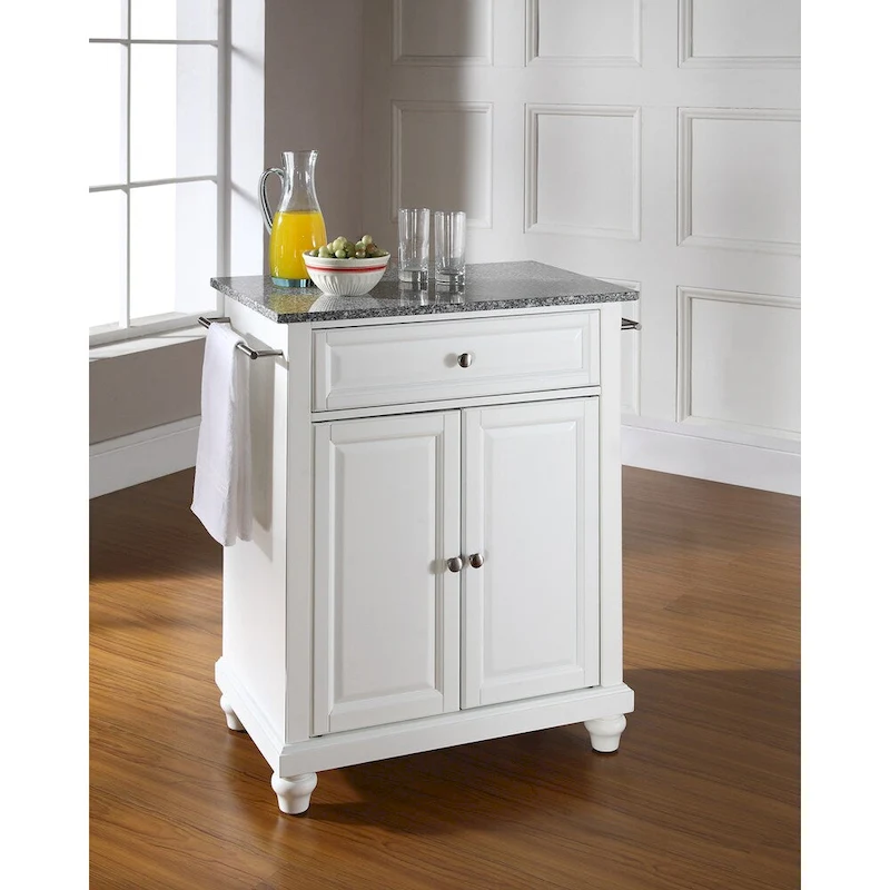 Crosley Cambridge Solid Granite Top Portable Kitchen Island in White Finish - 31 W x 18 D x 35 H