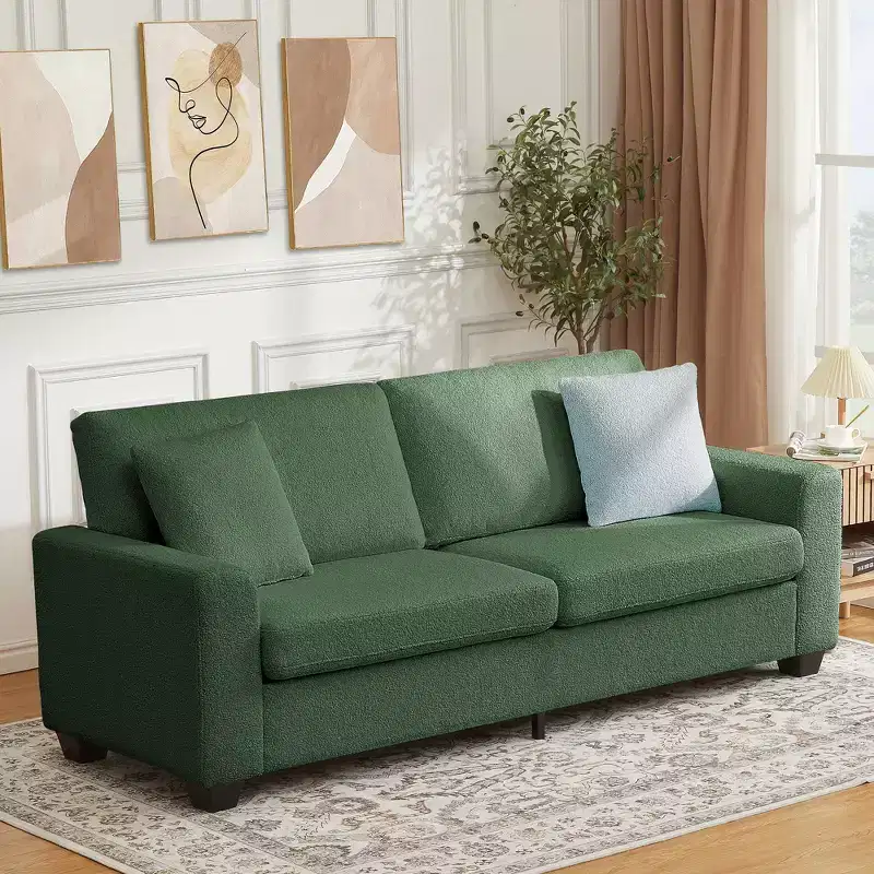83in Modern 3 Seater Sofa, Deep Seat Teddy Fleece Cloud Couch with Wide Armrests & Removable Washable Cover for Living Room, Bedroom, Apartment