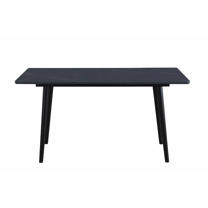 Aikya 60 Inch Dining Table, Black Sintered Stone, Tapered Metal Legs