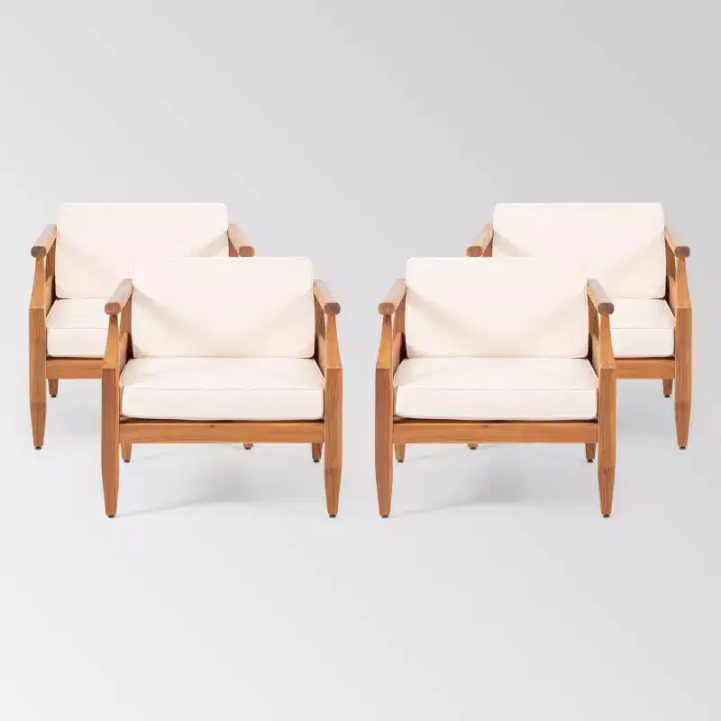 Aston 4pk Acacia Wood Mid-Century Modern Club Chair: Weather-Resistant Patio Seating - Christopher Knight Home