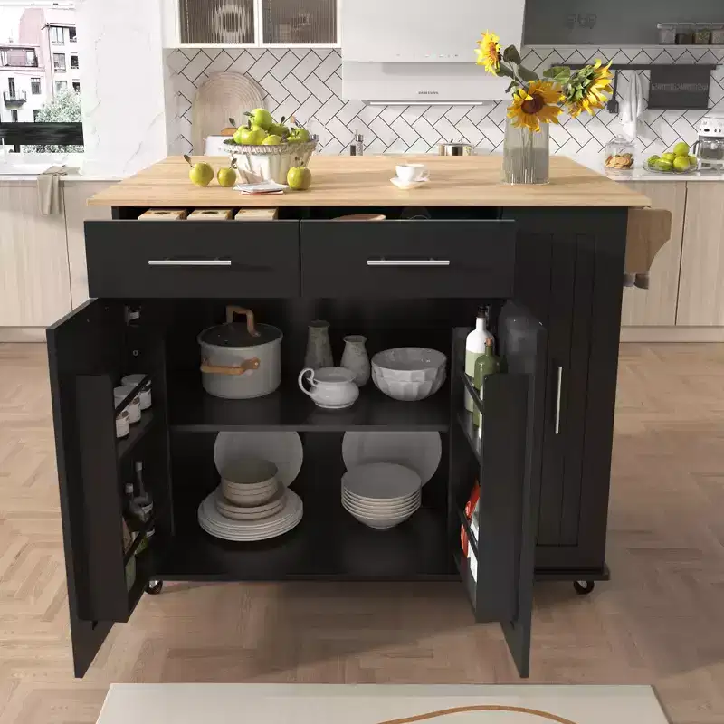 CLIHOME Kitchen Storage Cart with 3 Tier Pull Out Cabinet Organizer, Rolling Kitchen Island on Wheels with Towel Rack, 2 Drawers