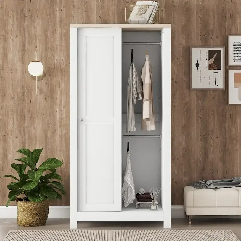 White Barn-Style Sliding Door Storage Wardrobe - Single Use