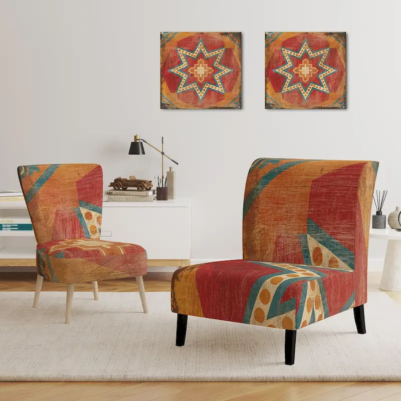 Orange Tiles Collage I Upholstered Bohemian Chic Accent Chair - Arm Chair