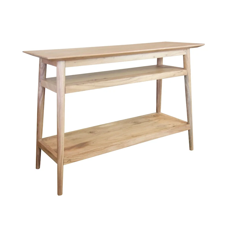 Natural Acacia Wood Console Table with 2 Shelves, Single