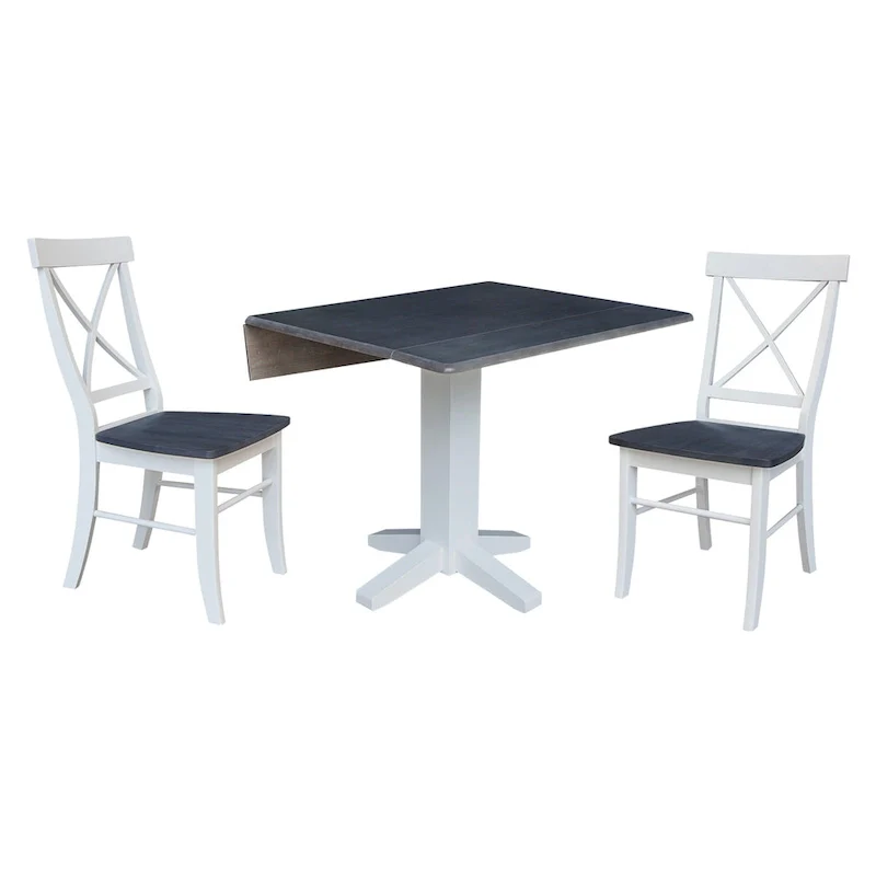 36  Solid Wood Square Dual Drop Leaf Dining Table with 2 Dining Chairs