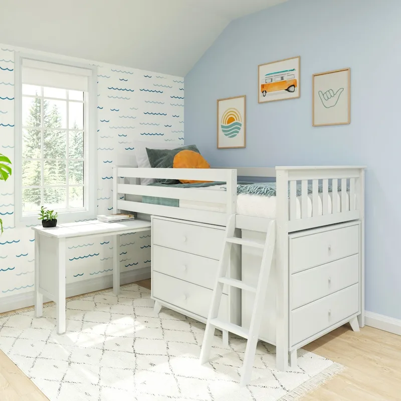 Twin-Size Low Loft with Pull-Out Desk and 3-Drawer Dressers