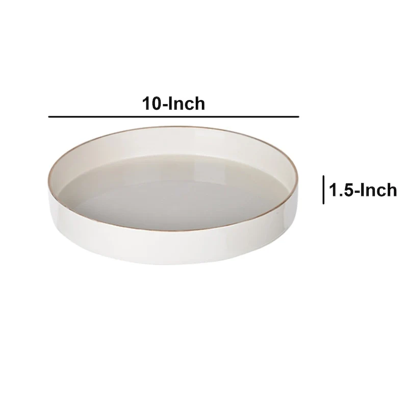 Round Plastic Tray, Gold Accented Trims, Glossy White