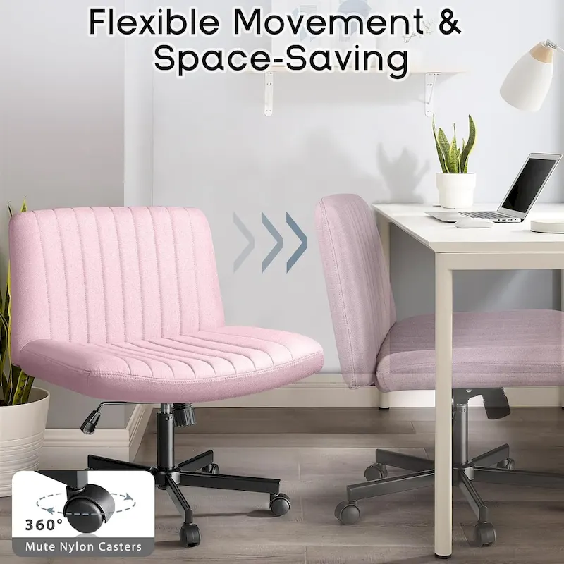 Bossin Criss Cross Chair Armless Office Desk Chair with Wheels,Fabric Padded Cross Legged Chair, Swivel Wide Seat Vanity Chair