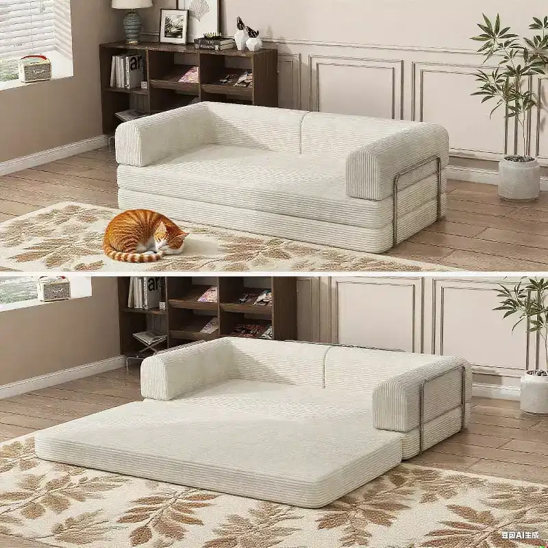 Acekool Convertible Corduroy Sleeper Sofa Bed, 3 Seater Folding Mattress Couch, No Assembly Floor Futon for Living Room Dorm Studio