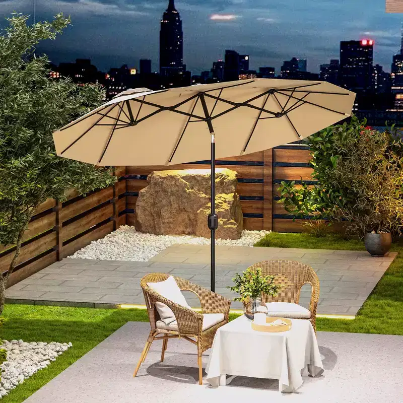 Outsunny 9.5' Double-sided Patio Umbrella with 3 Air Vents, Tilt and Crank, Outdoor Umbrella