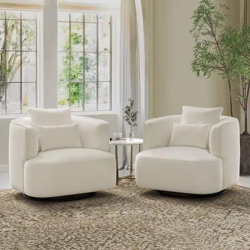 LUE BONA 2 Set Swivel Accent Armchair Fabric Blend, Modern Barrel Living Room Sofa Chair - 32.7  W x 32.7  D x 26.8  H
