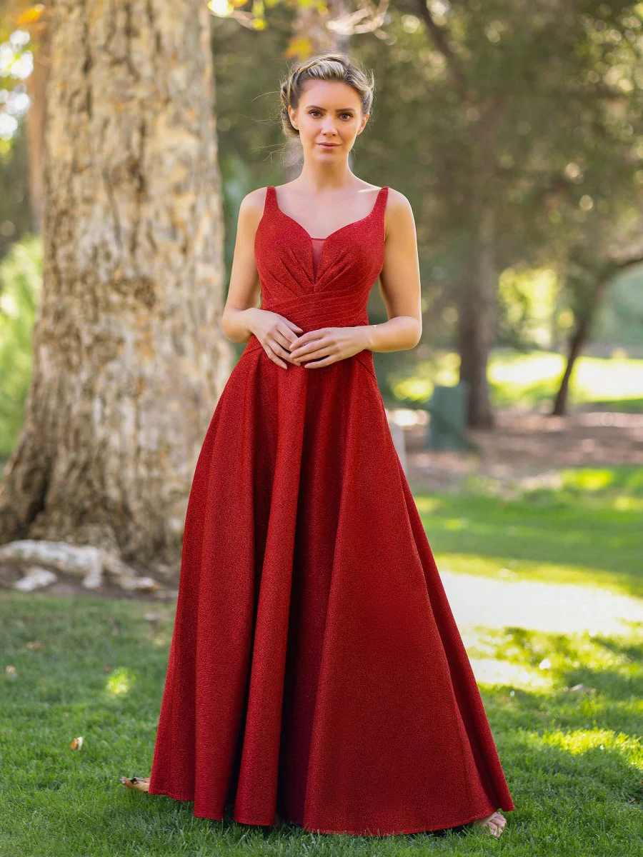 Deep V-neck A-line Floor Length Dress