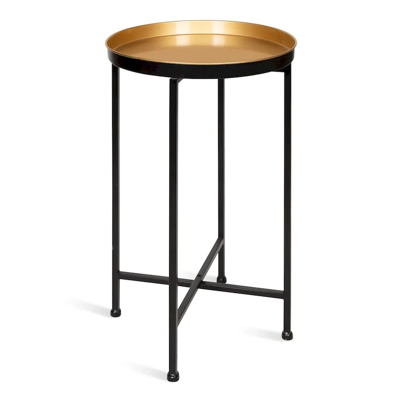 Kate and Laurel Celia Round Metal Tray/ Foldable Accent Table - 14x14x25.75
