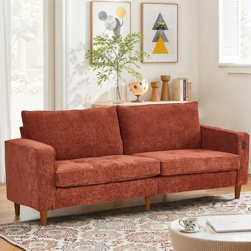 82.6 Inch Modern Living Room Chenille Recliner Sofa, loveseat Sofa,Removable Sofa Cover with USB, Easy to Instal