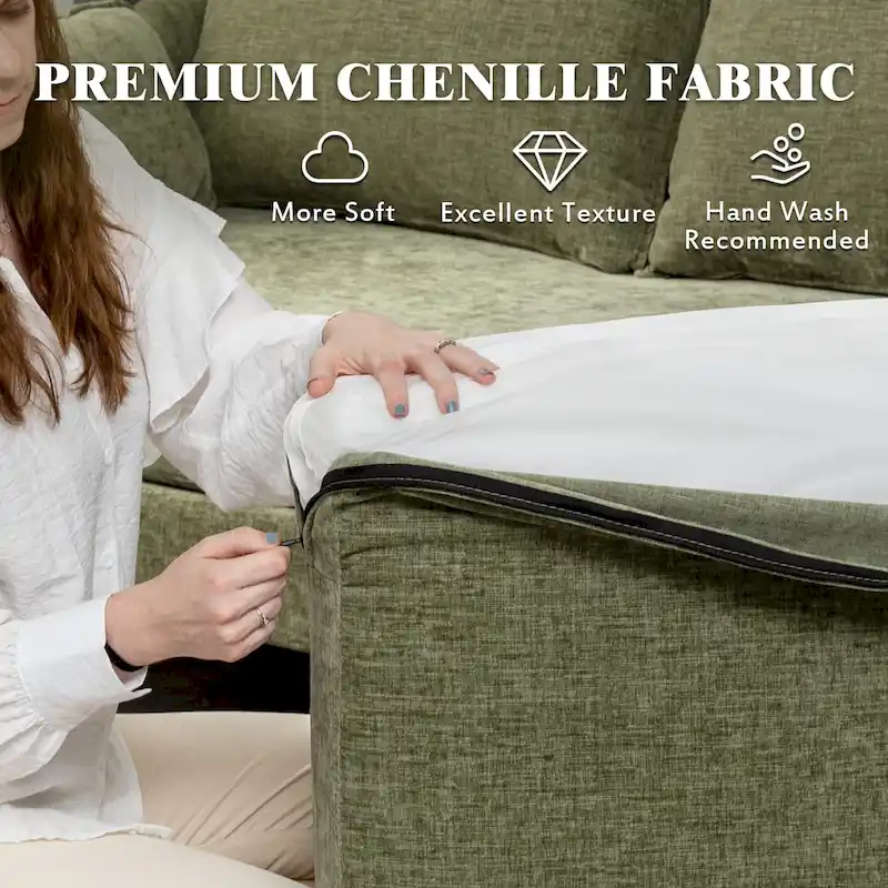 U-Shaped 6-Seat Sectional Sofa, Reversible Sleeper in Modern Chenille Design, with Chaise Lounge and Ottoman
