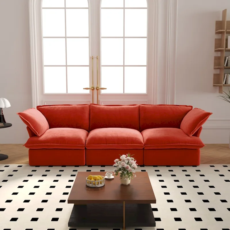 Red/Orange/Blue/Green 3-Seater Velvet Modular Sectional Sofa