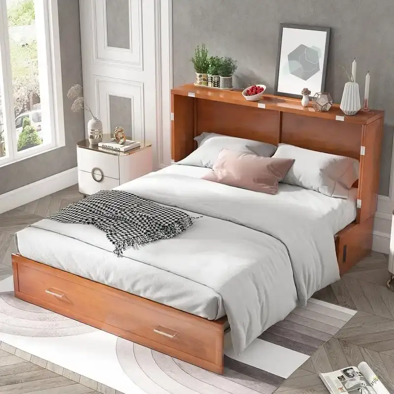 Mixoy Murphy Bed Cabinet Bed Chest with Mattress & Drawer