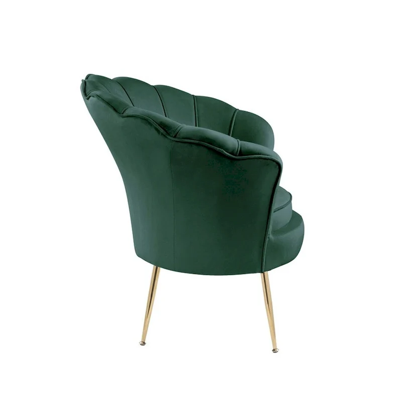 Velvet Scalloped Back Barrel Accent Chair with Metal Legs