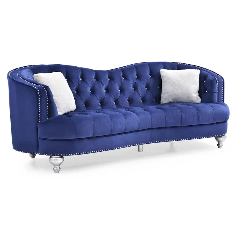 Velvet Tufted Sofa with Nailhead Trim - Seats 3