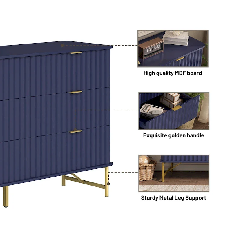 6-Drawer Accent Chest with Gold Handles & Metal Legs – White / Green / Black / Blue, Modern Style