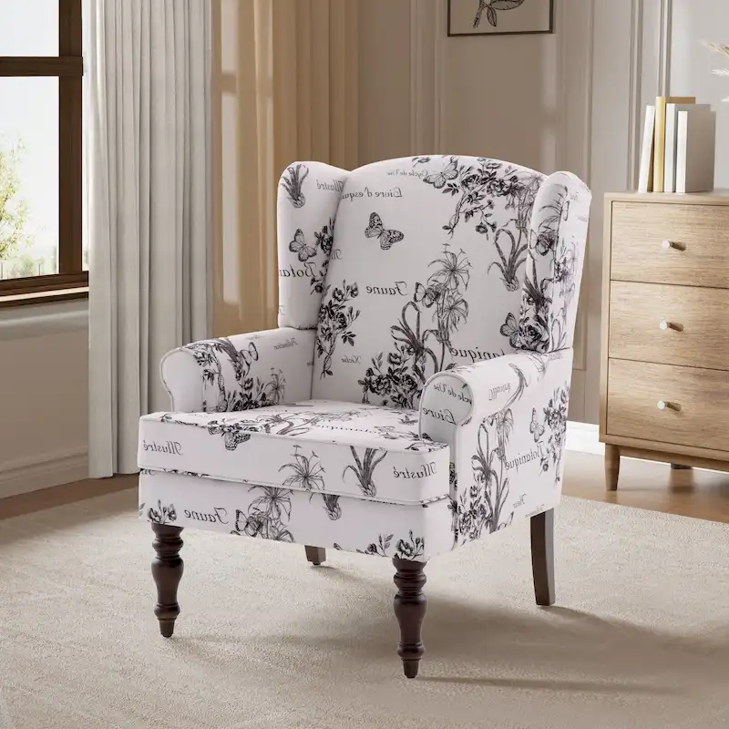 Upholstered Polyester Accent Armchair with Spiral Wood Legs and High-Resilient Cushion