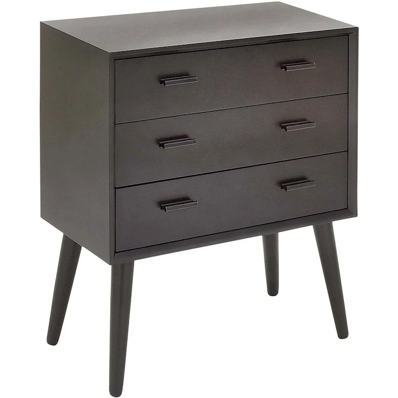 Black 3-Drawer Chest – Mid-Century Style, Single