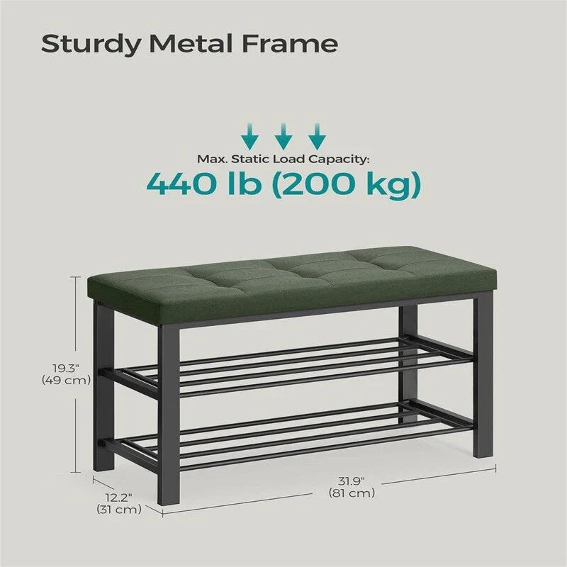 Entryway Bench with Cushion - 12.2 D x 31.9 W x 19.3 H