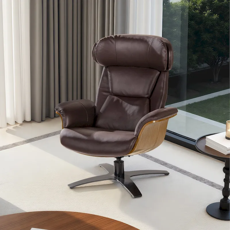 Jovan 31.5 Curved Wood Genuine Leather Recliner Lounge Chair