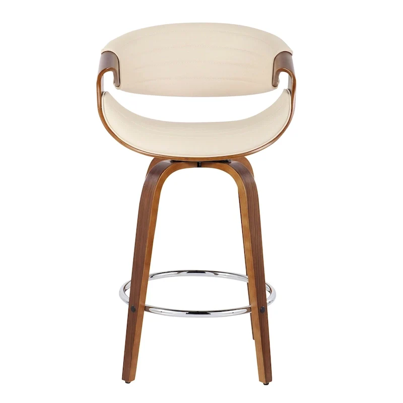 Faux Leather Counter Stool with Bent Wood Legs & Round Footrest (Set of 2)