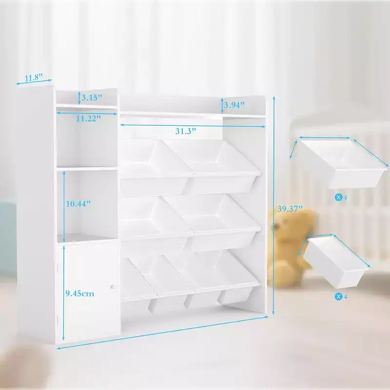 Kids Toy Storage Organizer with 8 Multi-Color Plastic Bins Perfect Toy Storage Solution Kid Bookshelf and Toy Storage for Study Room, Kids Room