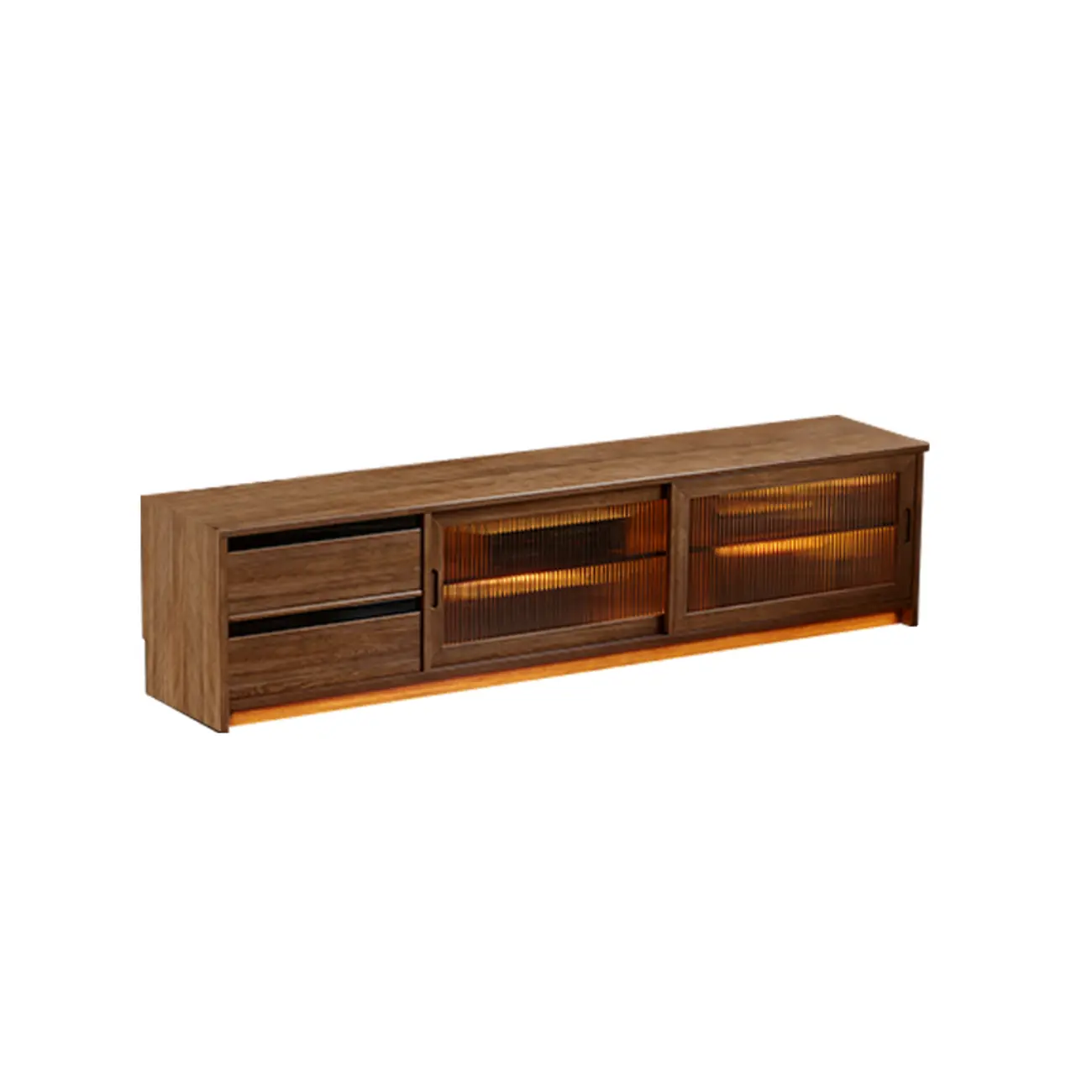 Extendable Long Brown Wood TV Stand with 2 Cabinets