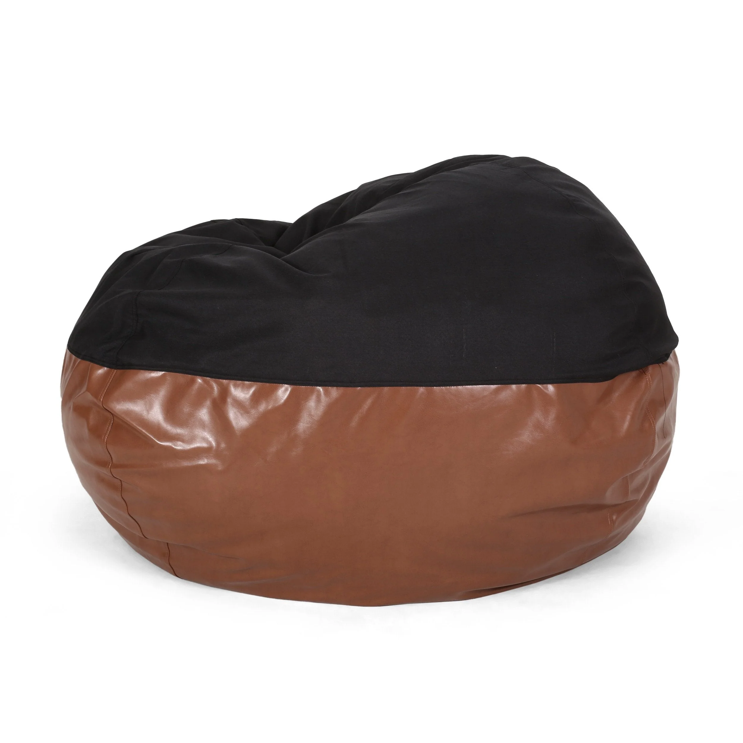 Modern 5 Foot Two Toned Fabric and Faux Leather Bean Bag - NH098413