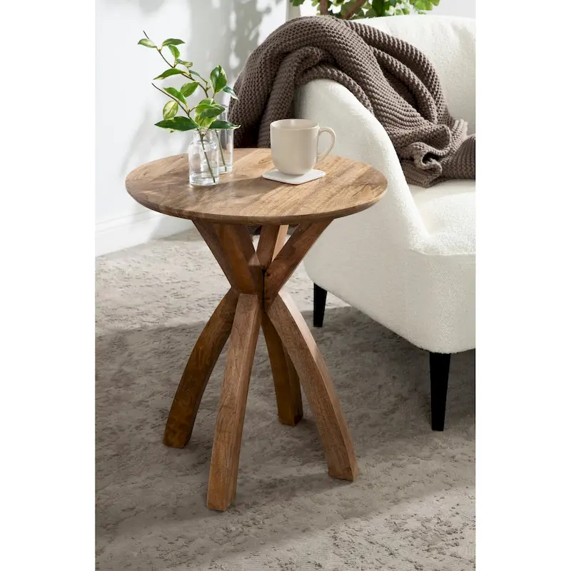 Natural Wood Round Side Table - Midcentury Modern Style