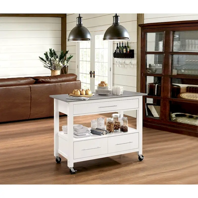 Ottawa Kitchen Cart, Stainless Steel & White