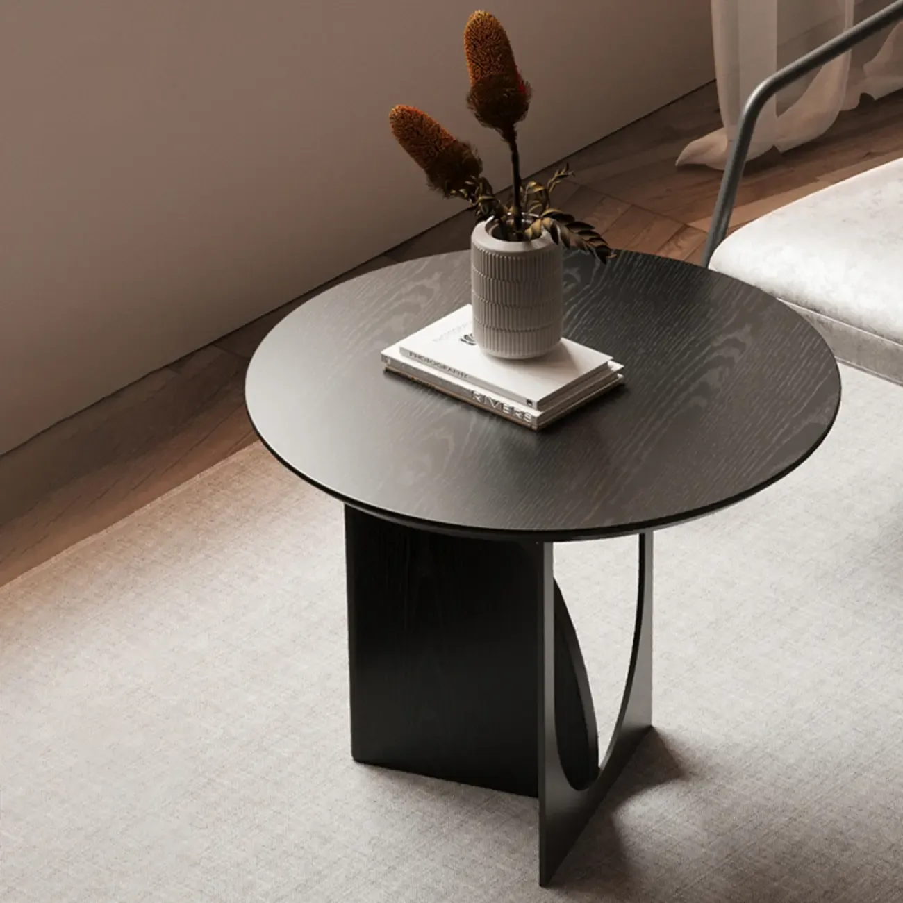 Stylish Round Black Wood End Table for Living Room