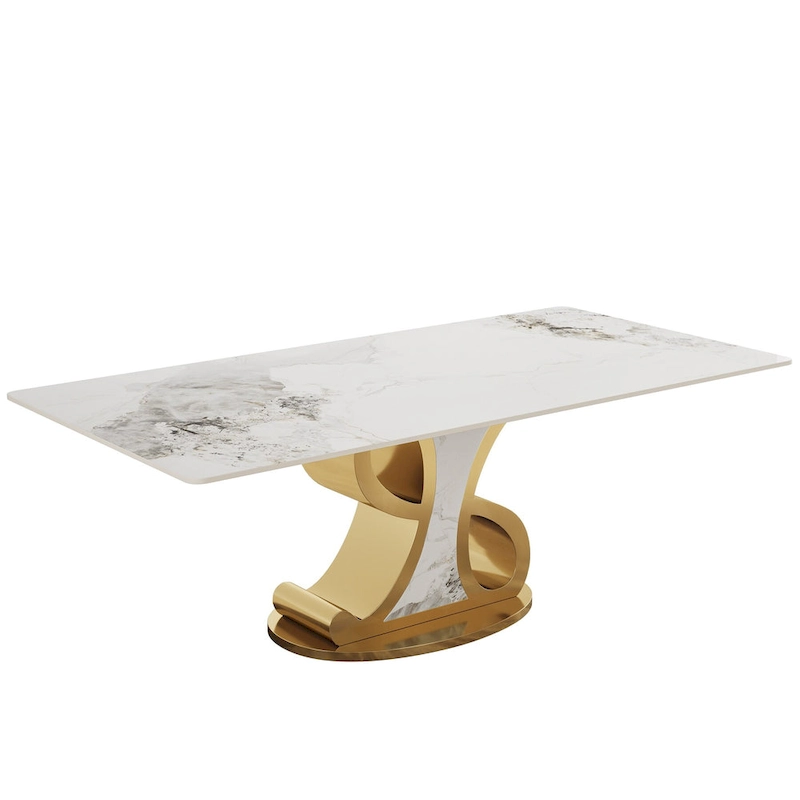 Luxury Rectangular Sintered Stone Dining Table with Stainless Steel Base for 8-10