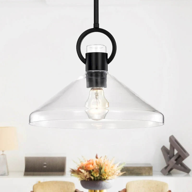 Andros Glass Cone Shade 1-Light Downrod Pendant Light