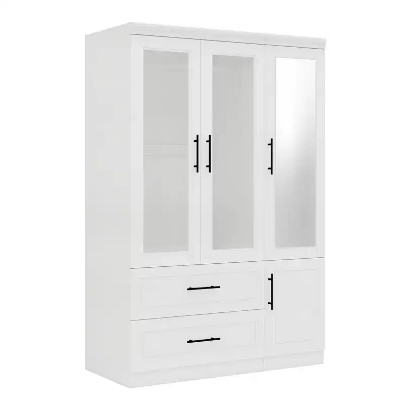 Keloyid White Wood 47.25 in. Armoire with 2 Drawers and 4 Doors