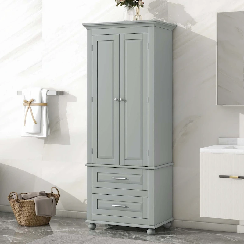 Bathroom Tall Storage Cabinet with Two Drawers