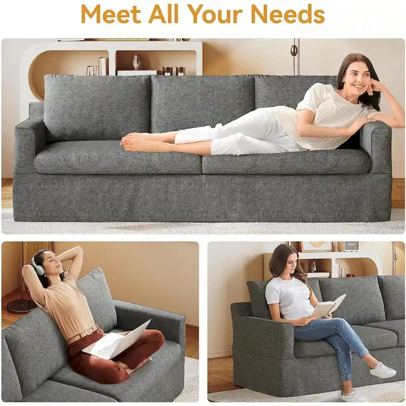 93 Modern 3-Seater Sofa Couch with Deep Seats and Removable Slipcover