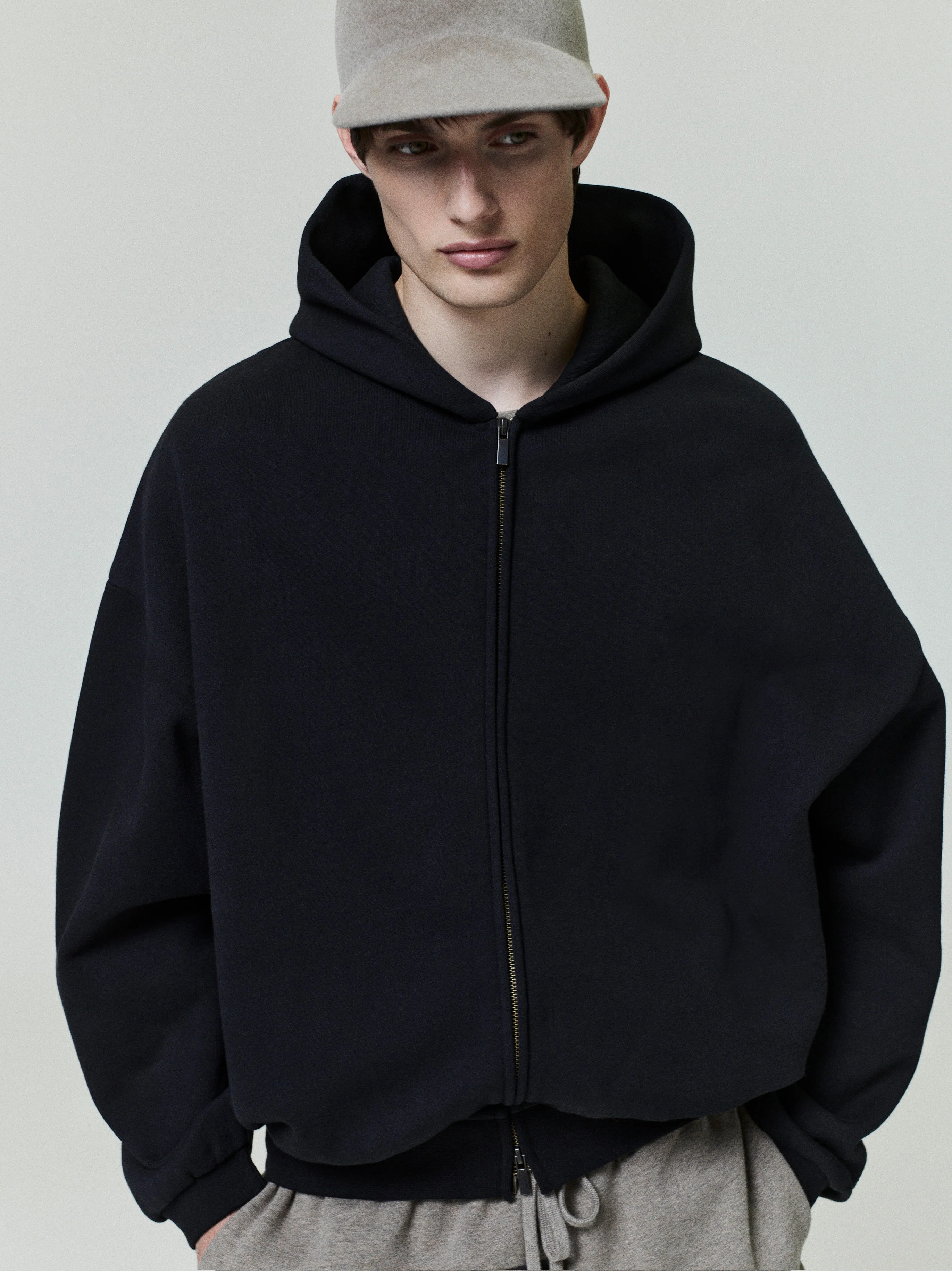 Embossed 90s Fit Fleece Zip-Up Hoodie
