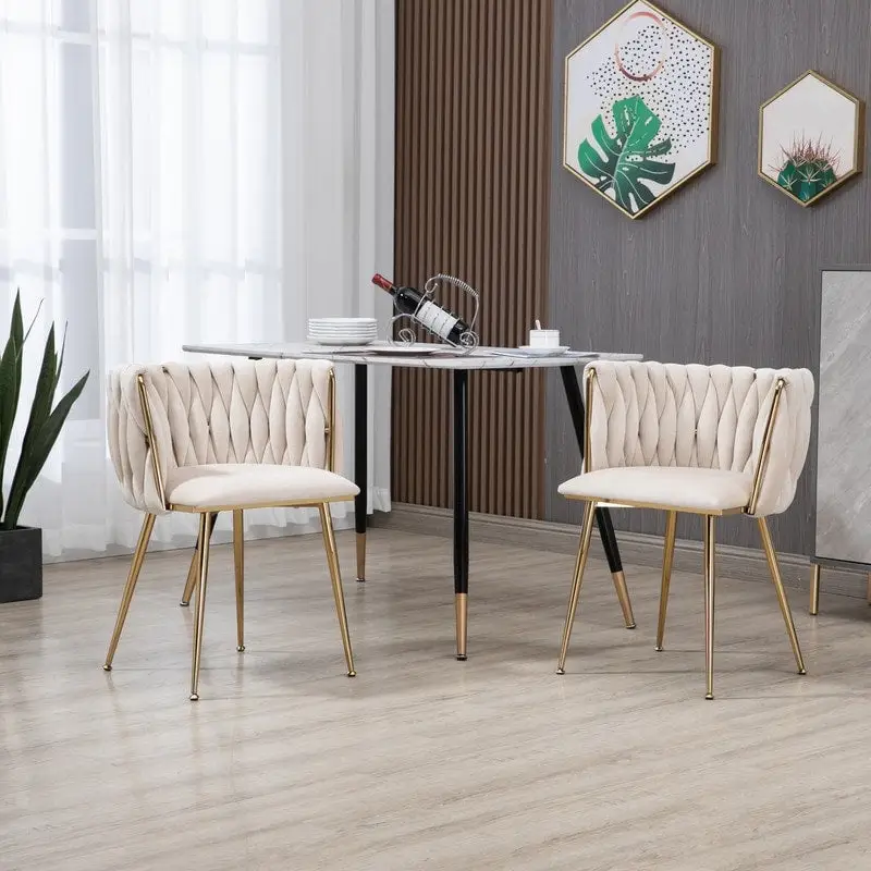 SEYNAR Modern Glam Velvet Dining Side Chair Set of 2 with Gold Metal Frame